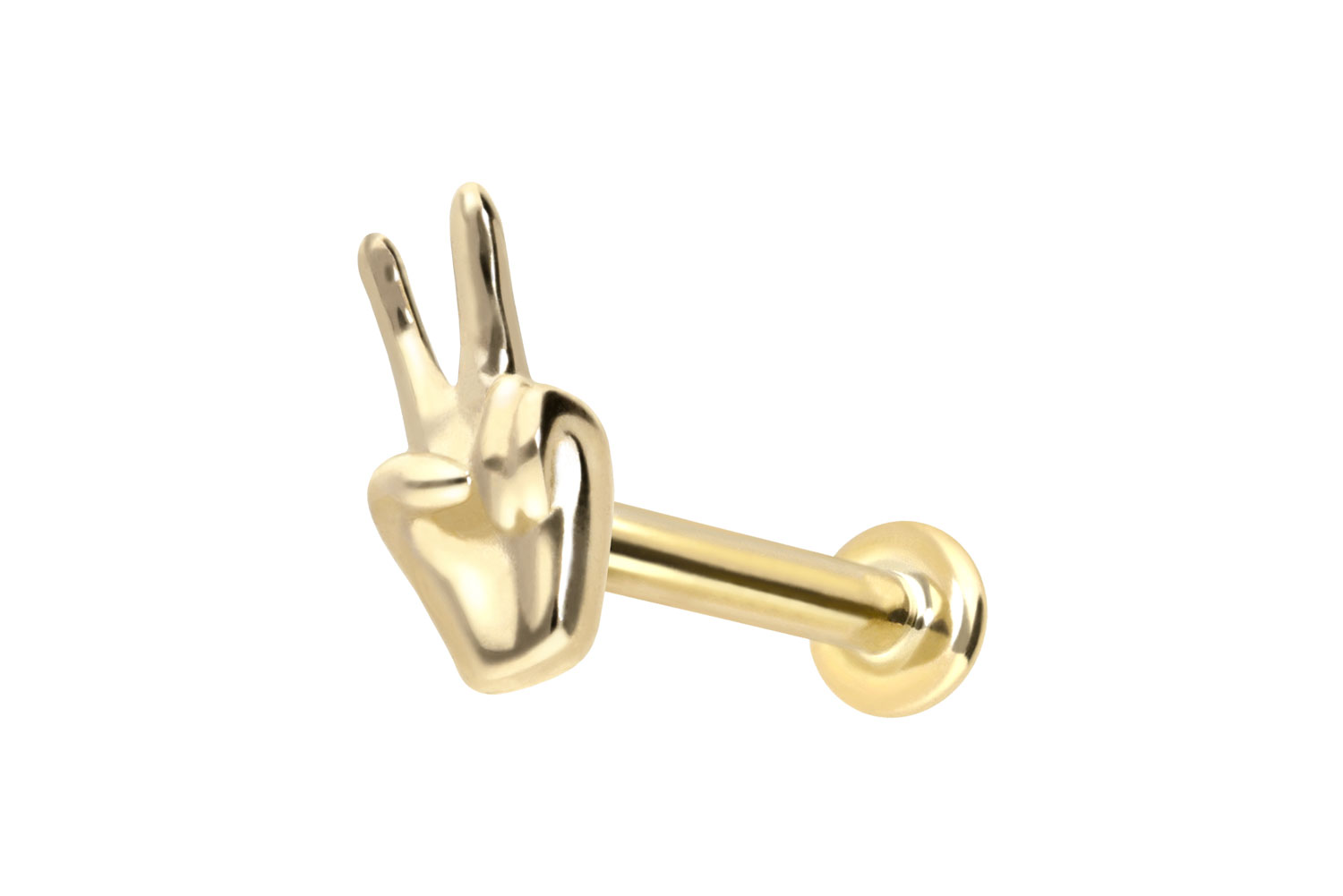 14 Karat Gold Labret Piercing mit Push Fit PEACE-ZEICHEN